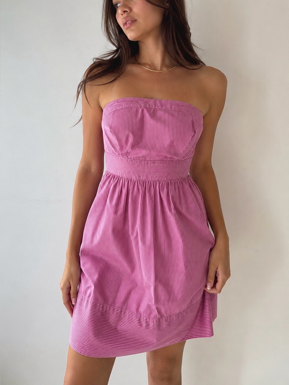 Zara Pinstripes Strapless Pink and White Mini Dress with Pocket Summer Vacation